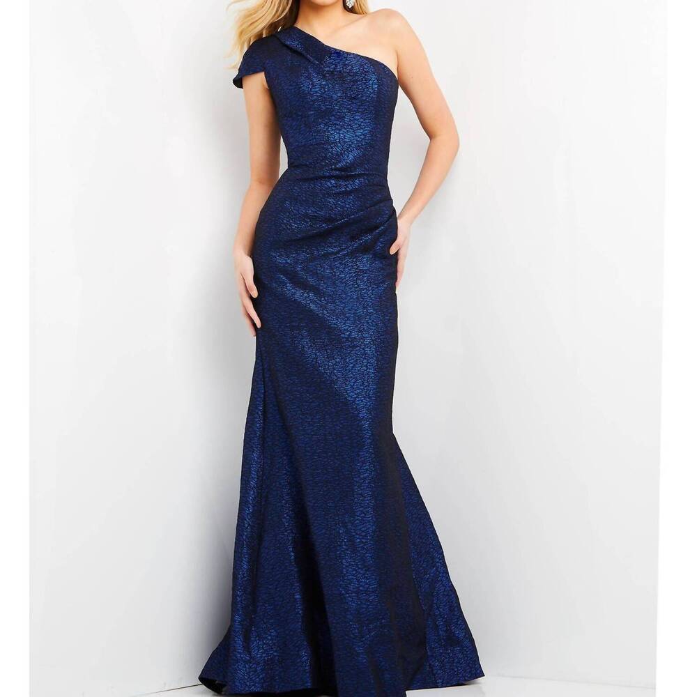 NEW JOVANI metallic one shoulder evening dress in cobalt - Picture 1 of 2
